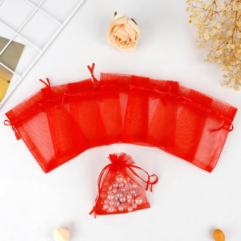 BOEIAC Red Organza Bags - 50 Pcs, Sheer 4 x 6 Inch, Jewelry & Party Favor Bags with Drawstring, Mesh Gift Pouches for Wedding & Valentine's Day - Image 5
